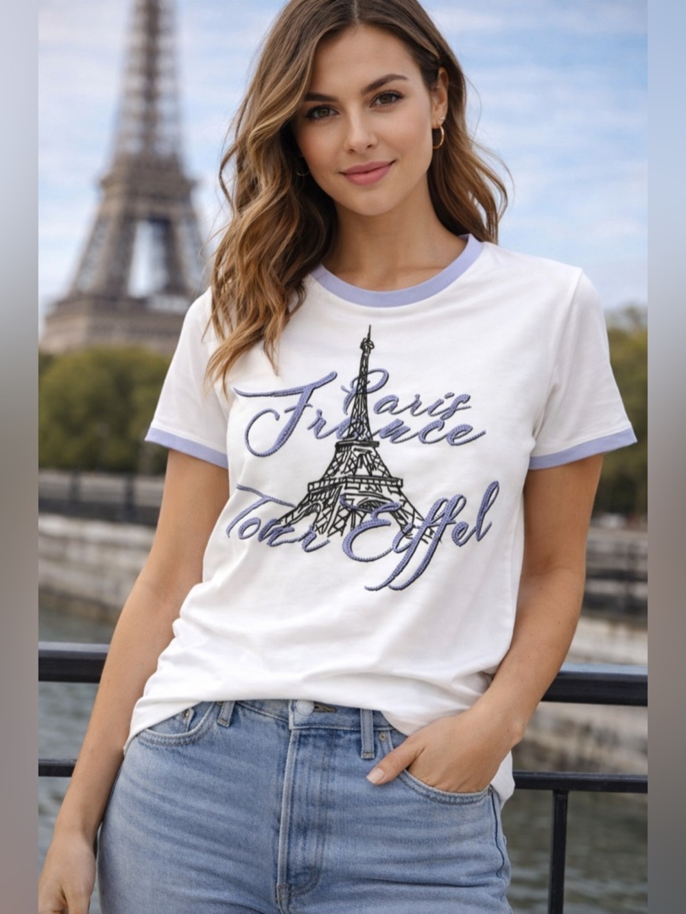 Paris Tour Eiffel Graphic Tee – Chic French- Rhinestone Top